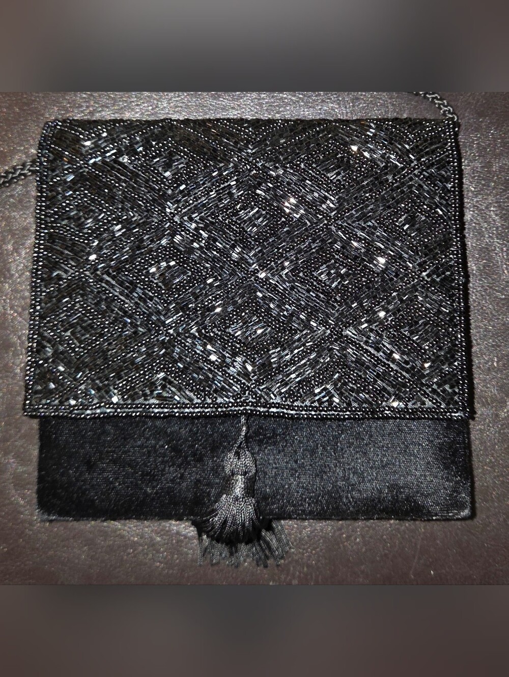 Black Velvet Beaded Evening Crossbody Bag with Tassel